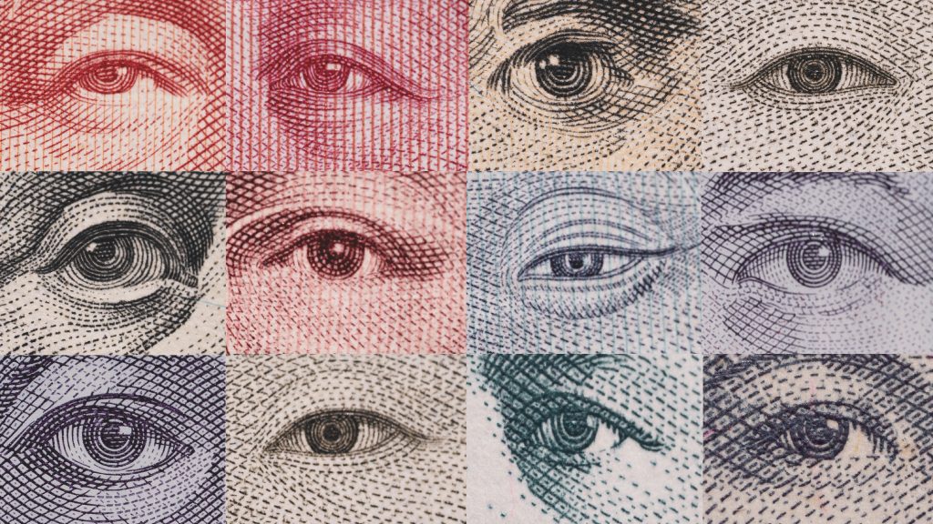Money Bills, Forex Bills closeup of eyes